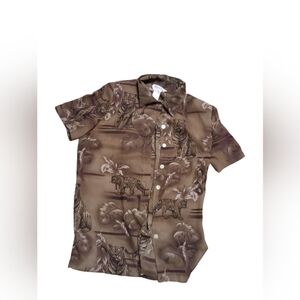 Vintage 90's Lion Blouse Shoulder Pads  BUTTON DOWN  Ladies 14 EXOTIC